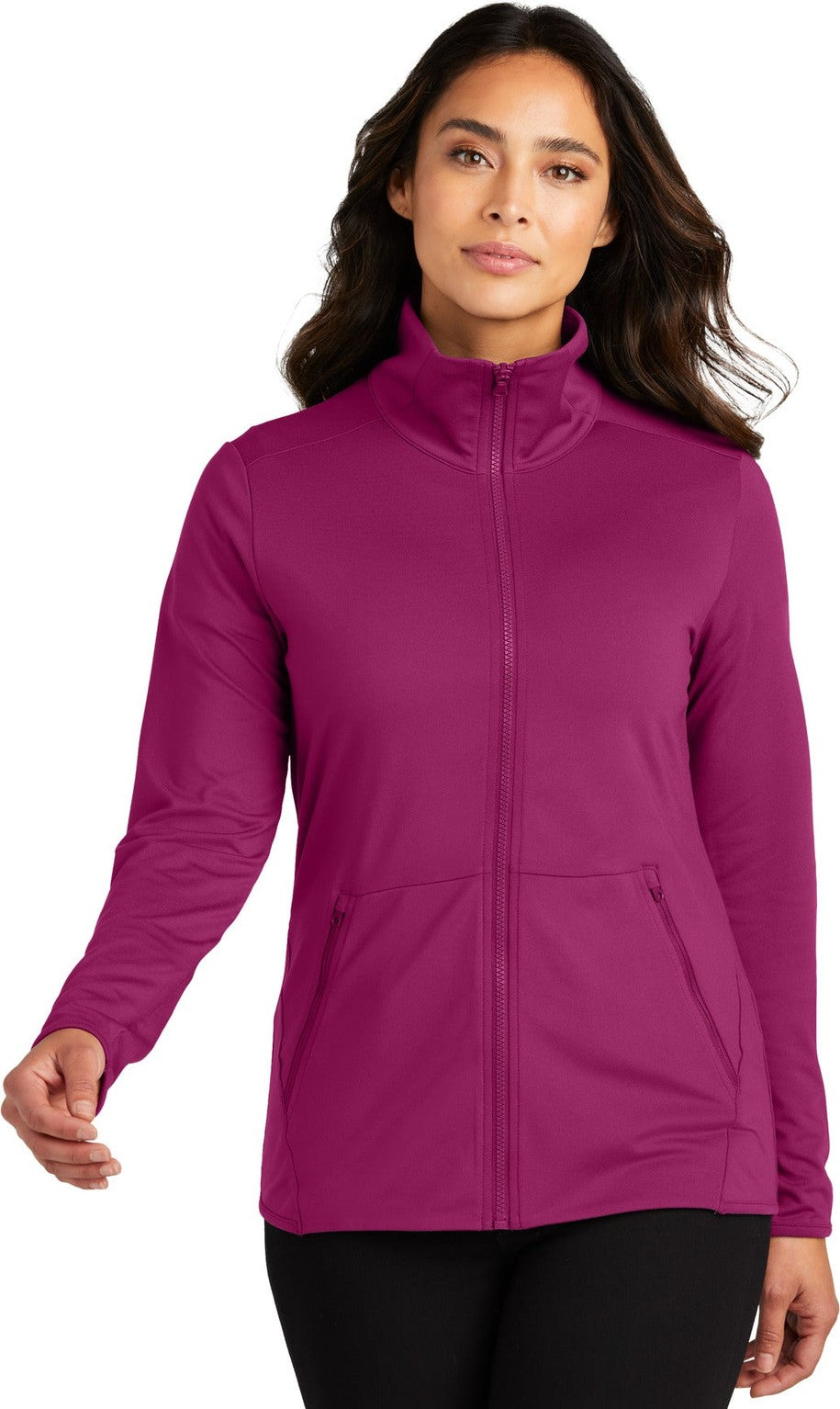Front View of Wine Port Authority Women's Accord Stretch Fleece Full-Zip LK595