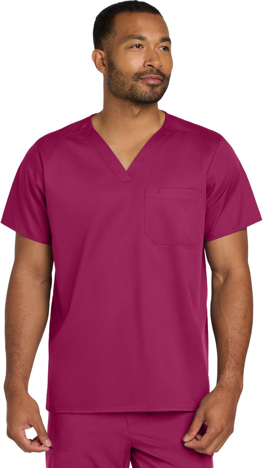 Front View of Wine Wink Unisex WorkFlex Chest Pocket V-Neck Top WW3160