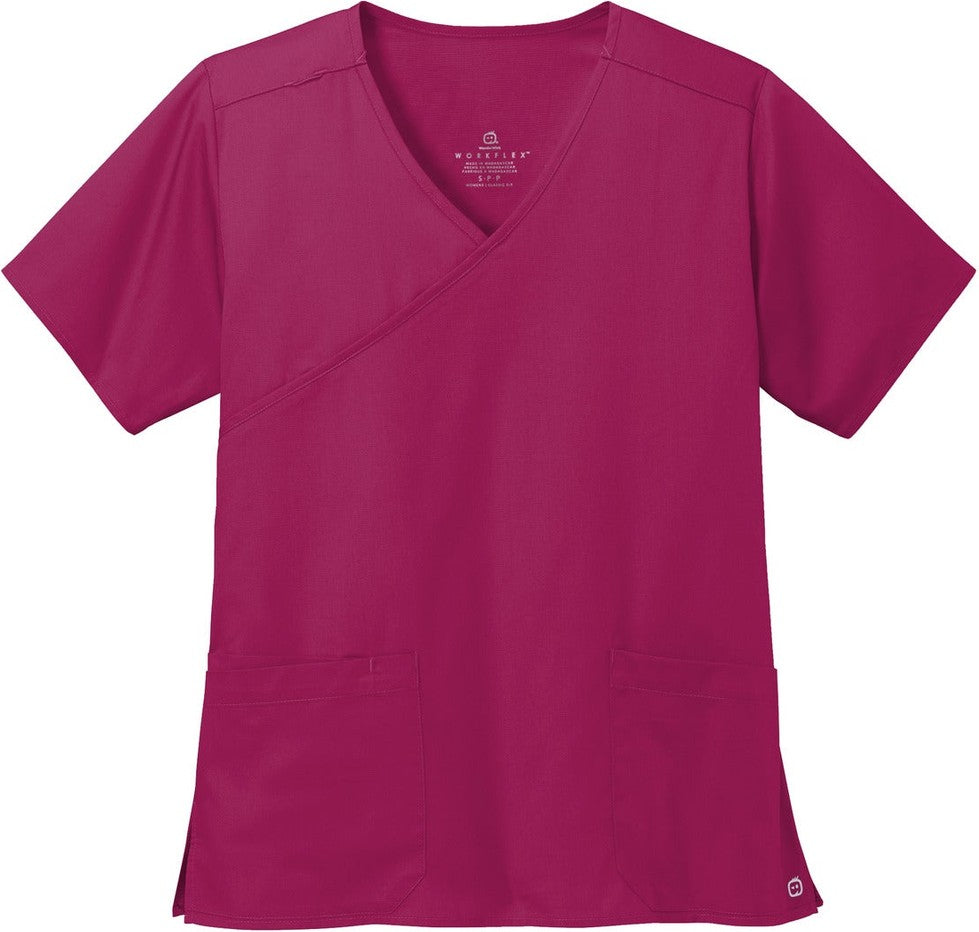 Front View of Wine Wink Women's WorkFlex Mock Wrap Top WW4760