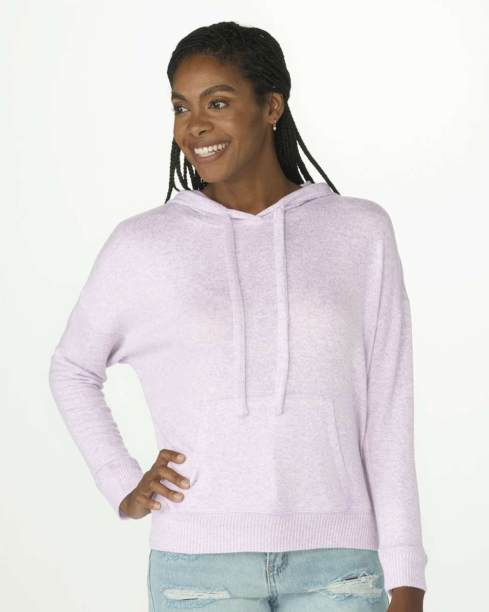 Front View of Wisteria Heather Women's Cuddle Fleece Hooded Pullover - BW1501