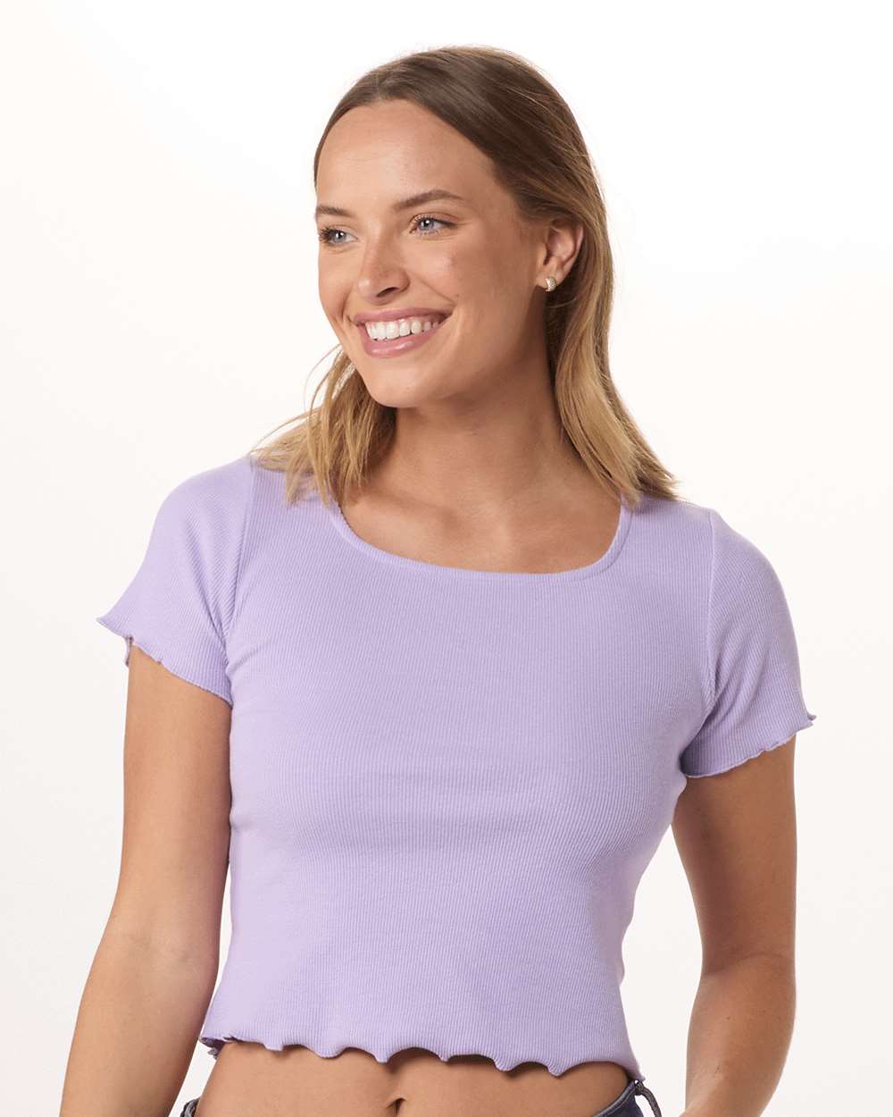 Front View of Wisteria Women's Baby Rib T-Shirt - BW2403