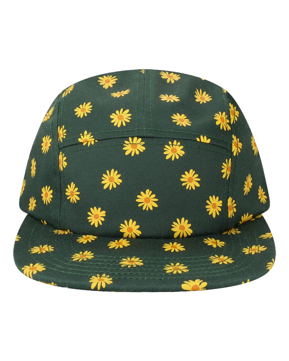Front View of Yellow Daisies Five-Panel Camper Hat - CAMPER