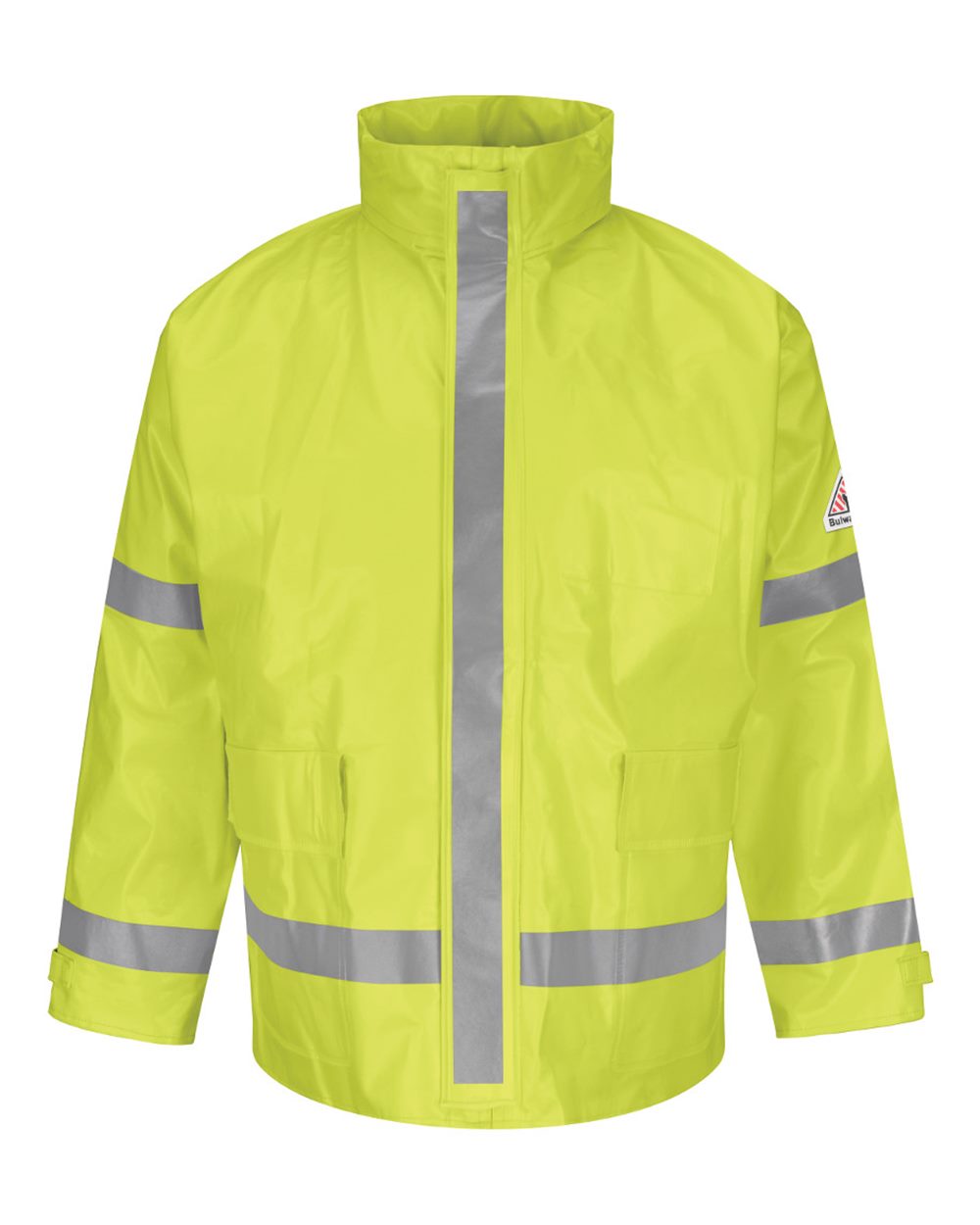 Front View of Yellow/ Green Hi-Visibility Flame-Resistant Rain Jacket - JXN6