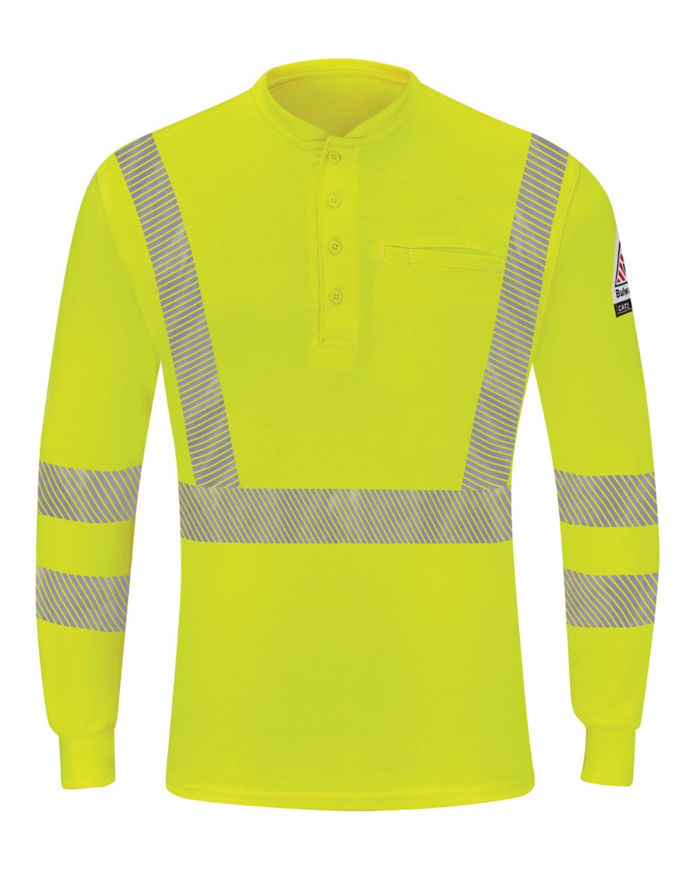 Front View of Yellow/ Green Hi-Visibility Lightweight Long Sleeve Henley - SML4