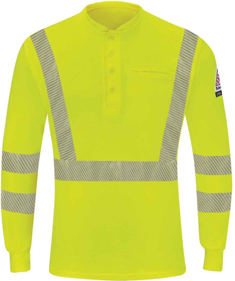 Front View of Yellow/ Green Hi-Visibility Lightweight Long Sleeve Henley - Tall Sizes - SML4T
