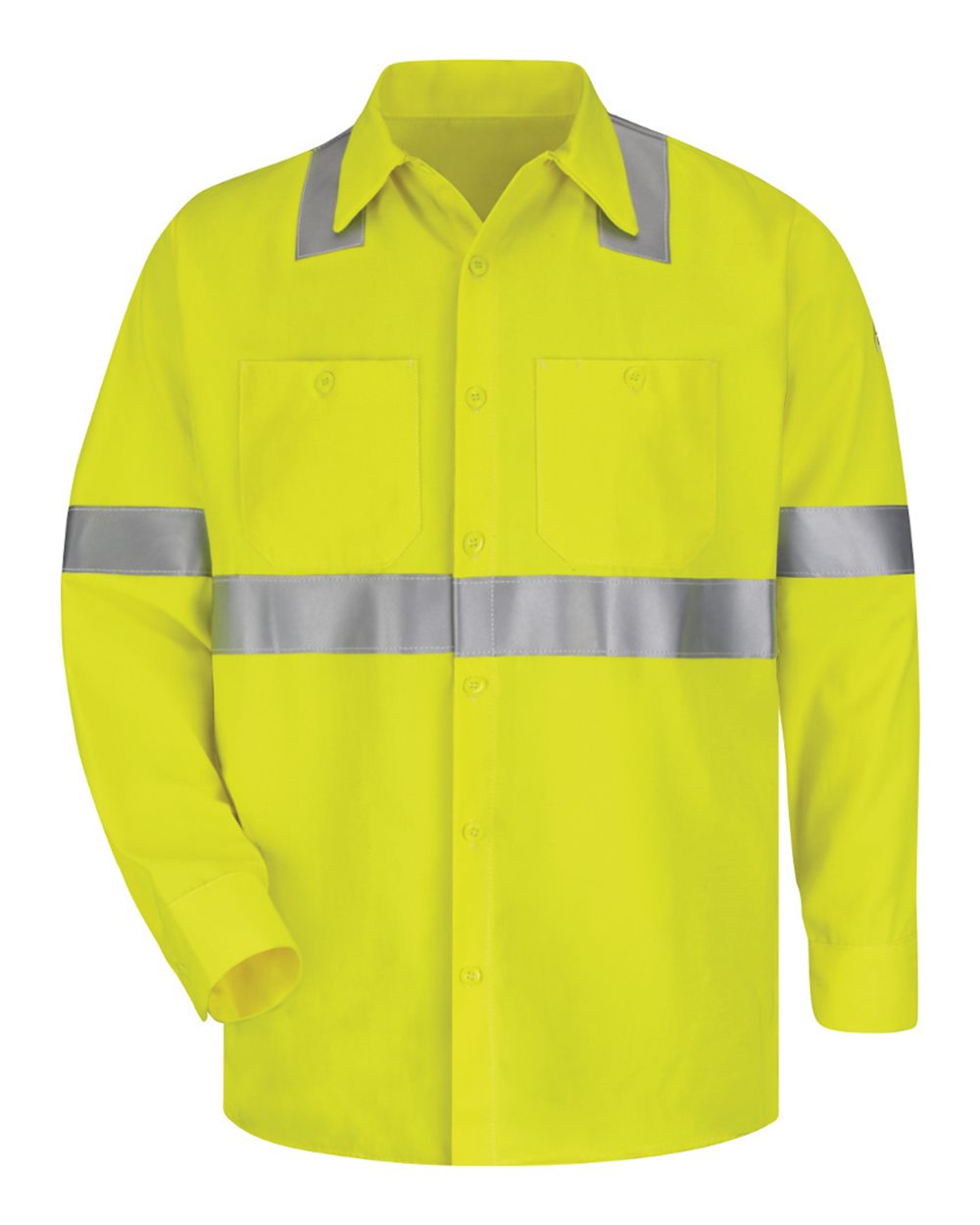 Front View of Yellow/ Green High Visibility Long Sleeve Work Shirt - SMW4