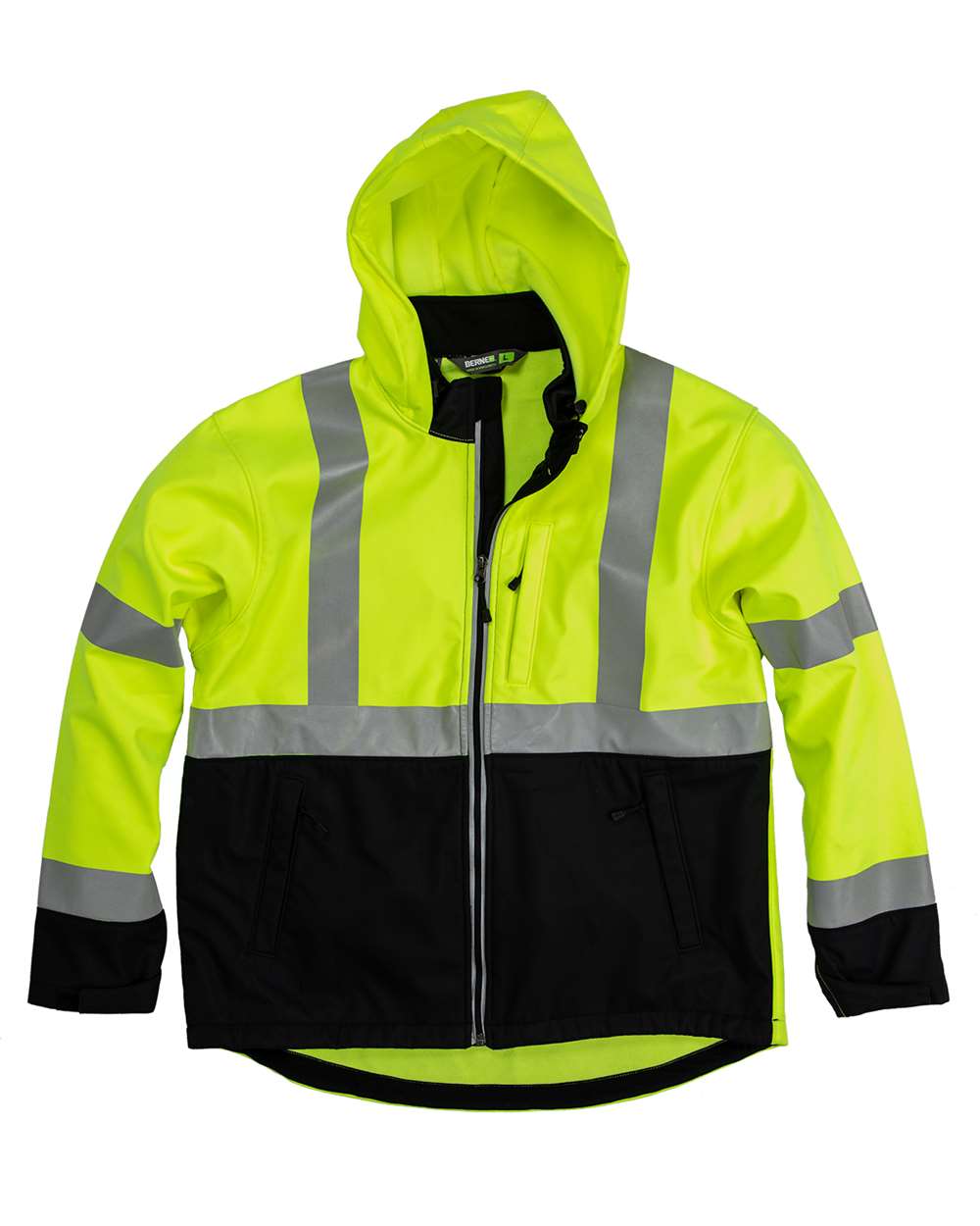 Front View of Yellow Hi-Vis Class 3 Hooded Soft Shell Jacket - HVJS206