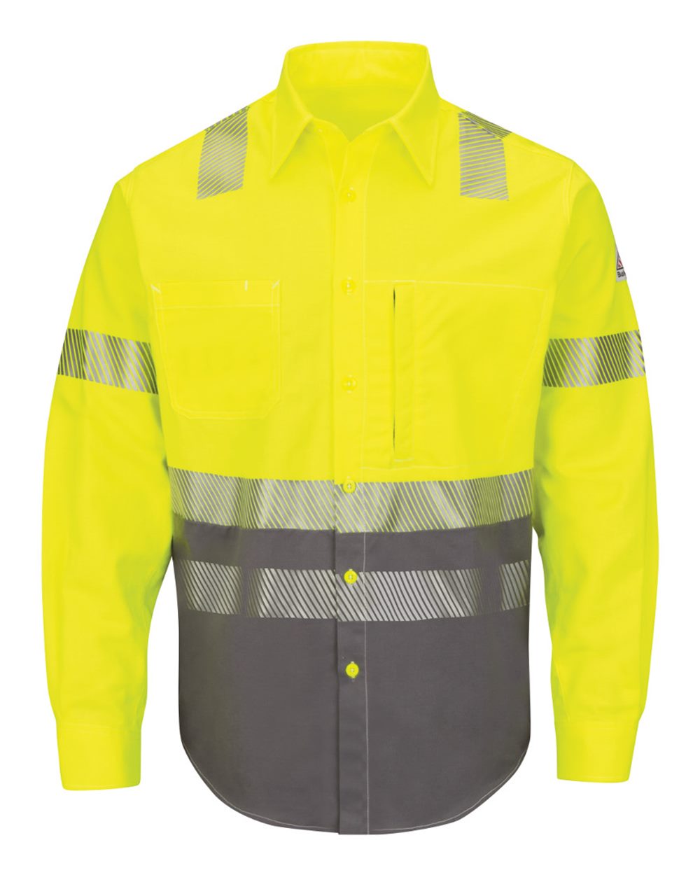 Front View of Yellow Hi-Visibility Color Block Uniform Shirt - EXCEL FR® ComforTouch® - 7 oz. - SLB4H plain