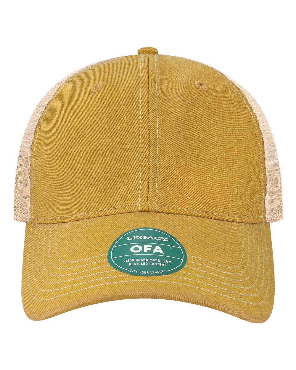 Front View of Yellow/ Khaki Old Favorite Trucker Cap - OFA
