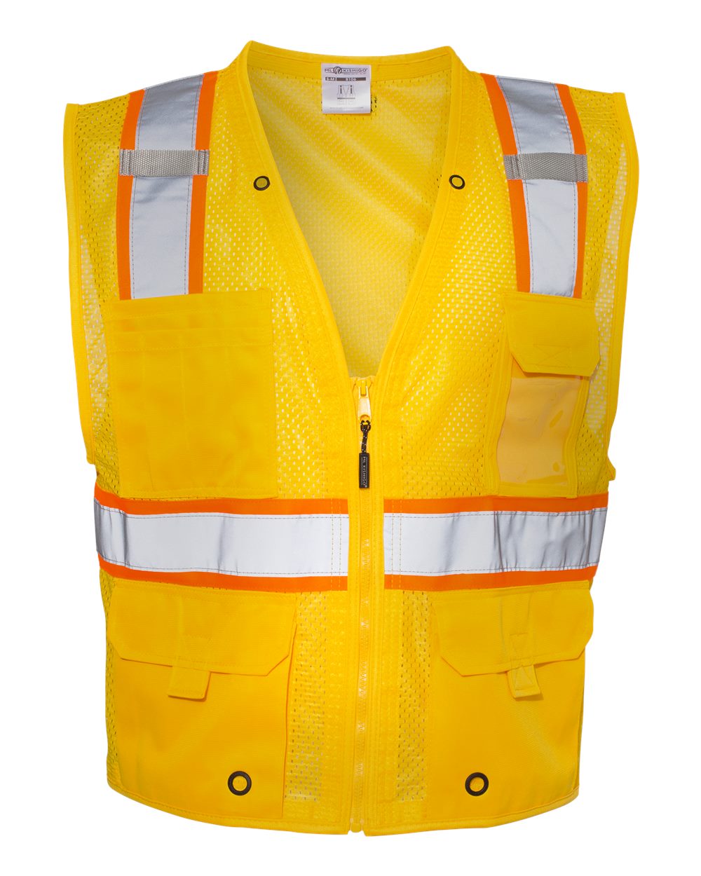 Front View of Yellow/ Orange - B106 EV Series® Enhanced Visibility Multi-Pocket Mesh Vest - B100-111
