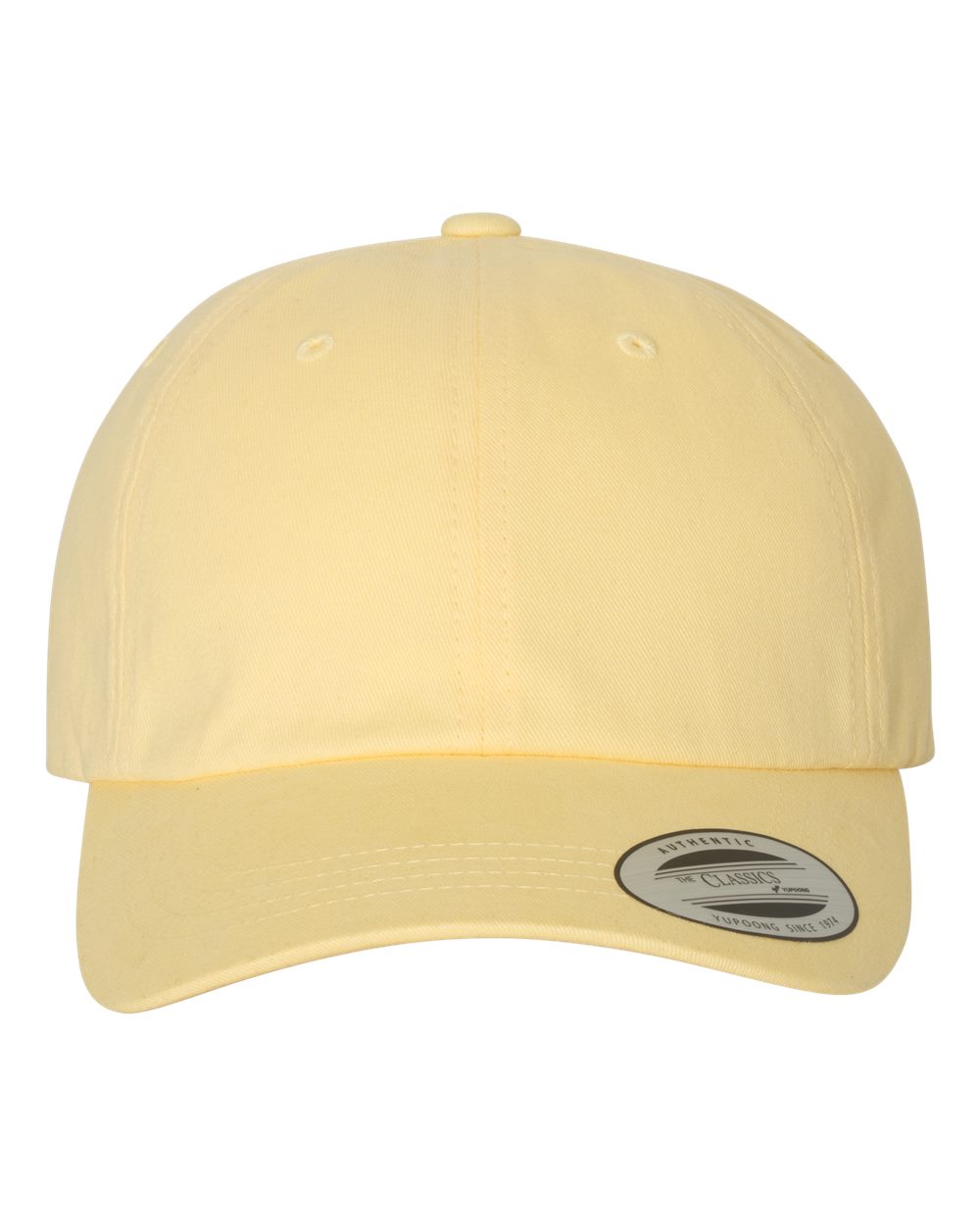 Front View of Yellow Peached Cotton Twill Dad Hat - 6245PT