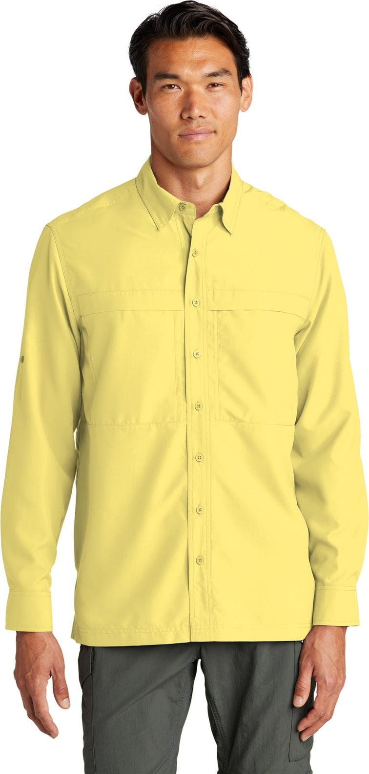 Front View of Yellow Port Authority Long Sleeve UV Daybreak Shirt W960