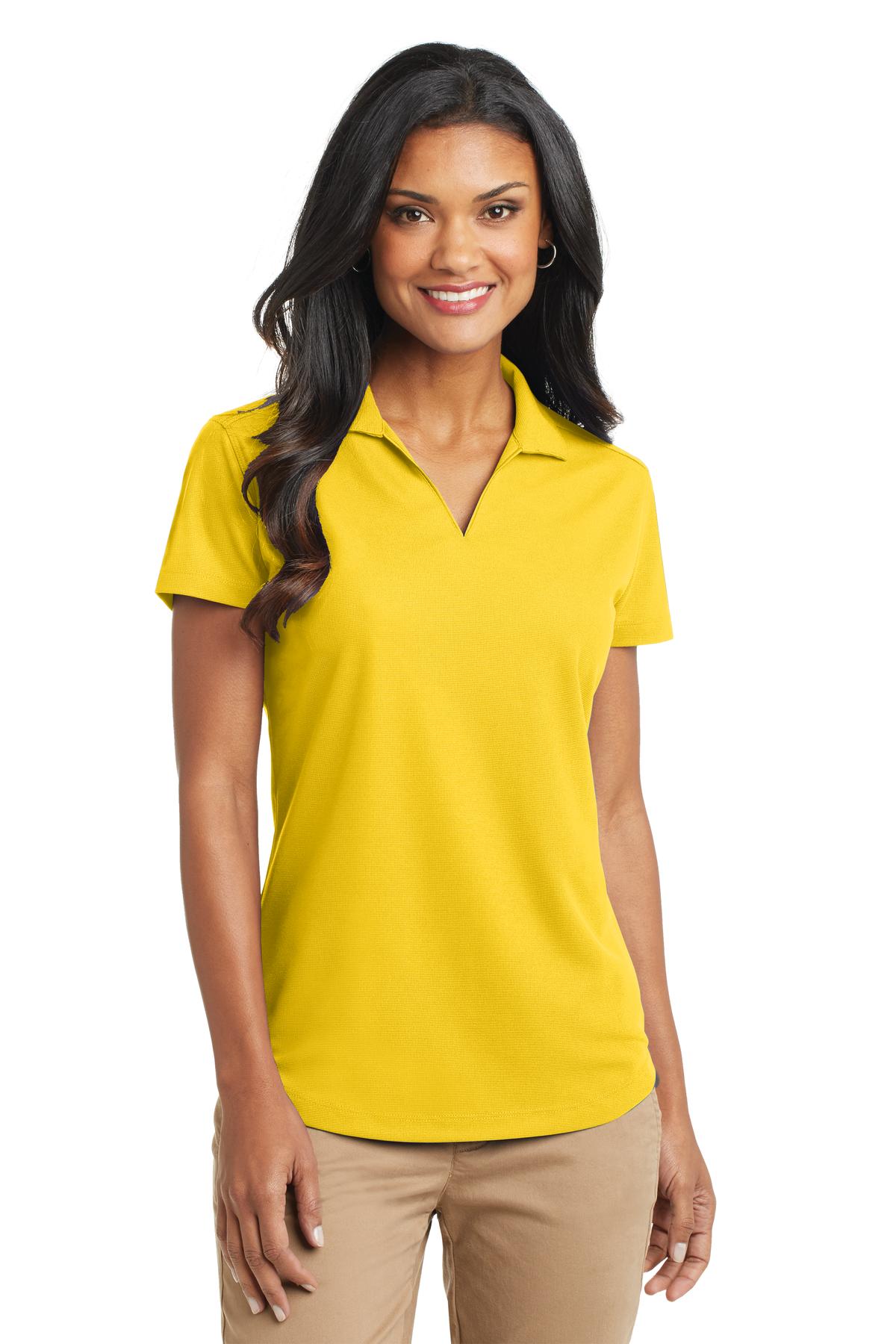 Front View of Yellow Port Authority Women's Dry Zone Grid Polo. L572