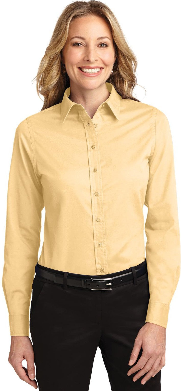 Front View of Yellow Port Authority Women's Long Sleeve Easy Care Shirt. L608