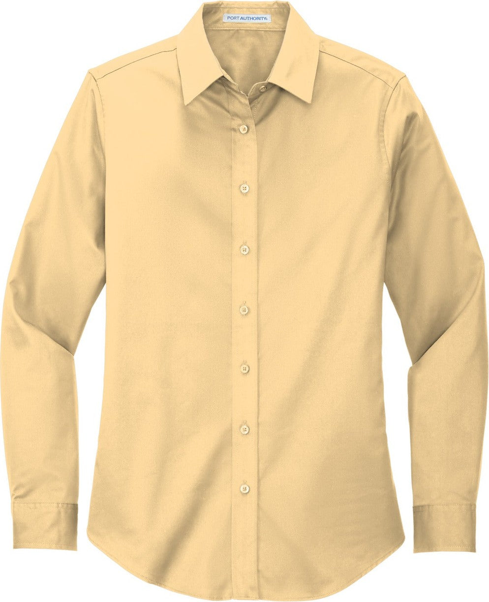 Front View of Yellow Port Authority Women's Long Sleeve Easy Care Shirt. L608