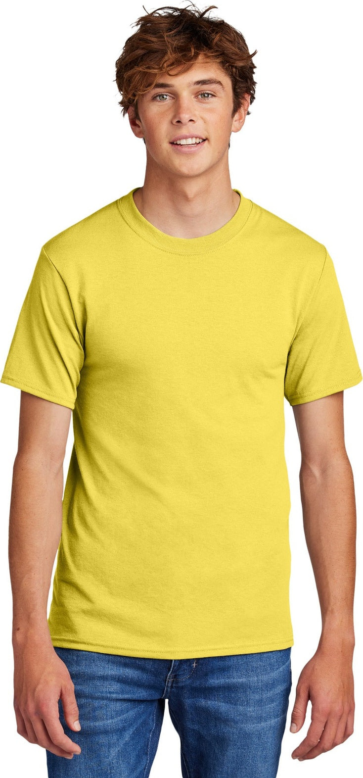 Front View of Yellow Port & Co Core Blend Tee. PC55