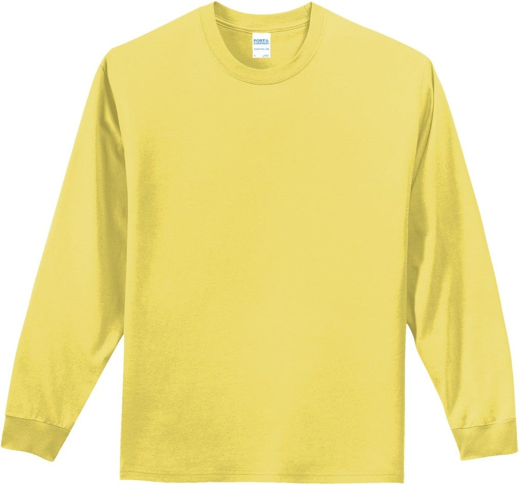 Front View of Yellow Port & Co Tall Long Sleeve Essential Tee. PC61LST
