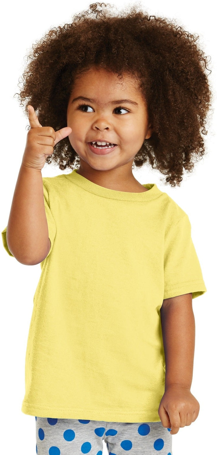 Front View of Yellow Port & Co Toddler Core Cotton Tee. CAR54T