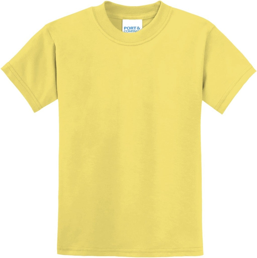 Front View of Yellow Port & Co Youth Core Blend Tee. PC55Y