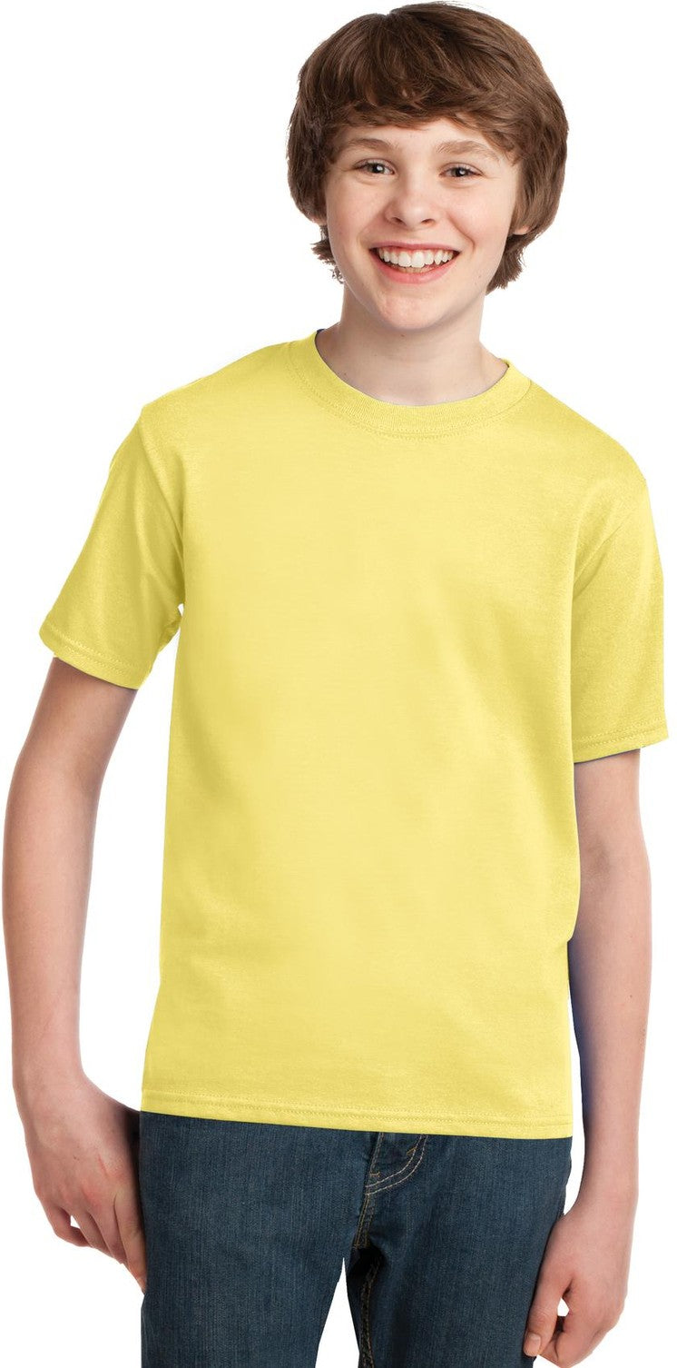 Front View of Yellow Port & Co Youth Essential Tee. PC61Y