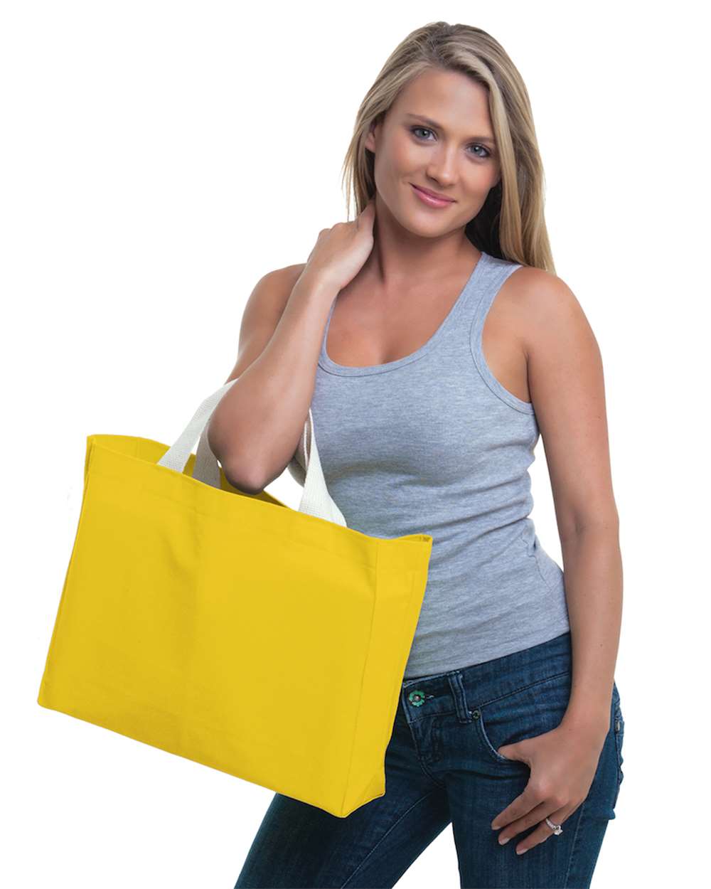 Front View of Yellow USA Made Cotton Canvas Medium Gusset Tote Bag - BA750