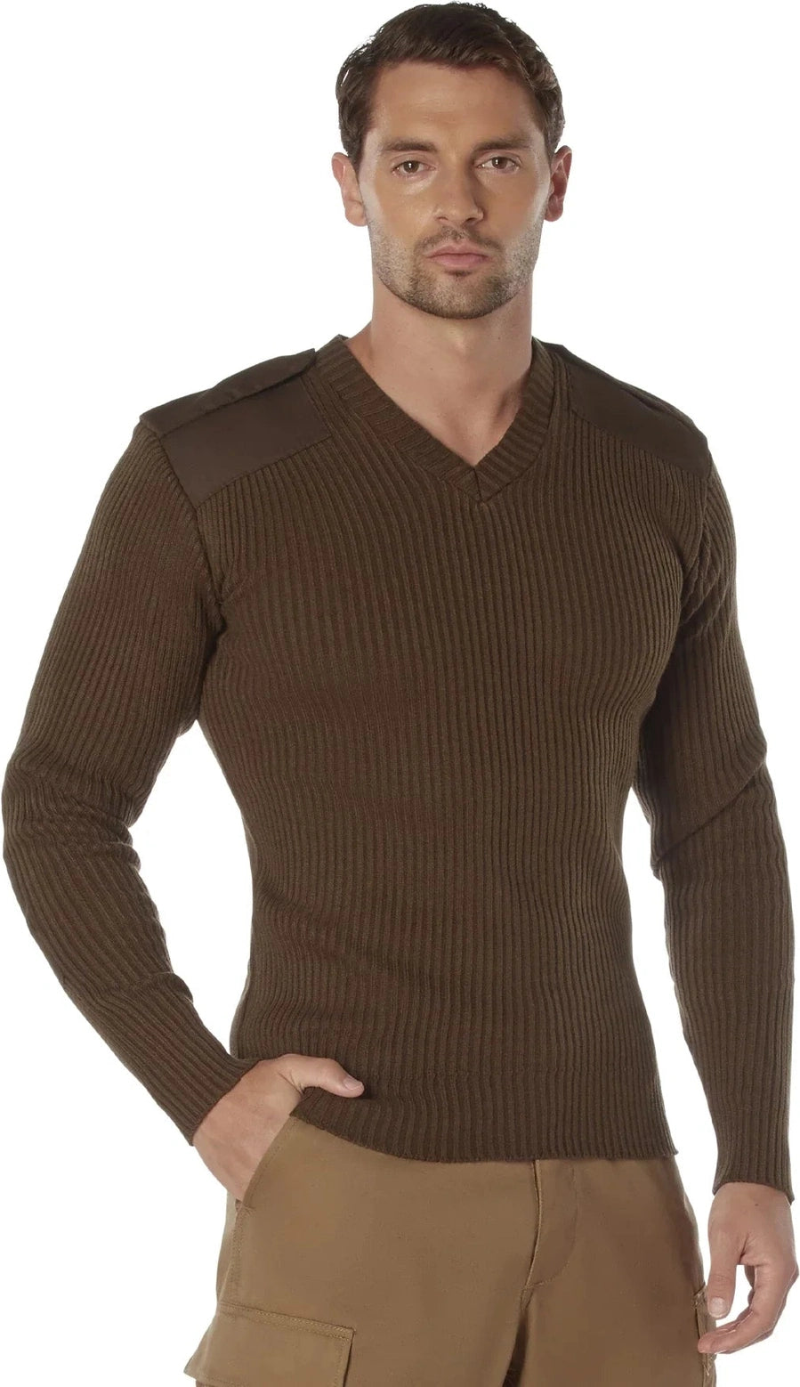 G.i. Style Acrylic V-neck Sweater - Brown / s