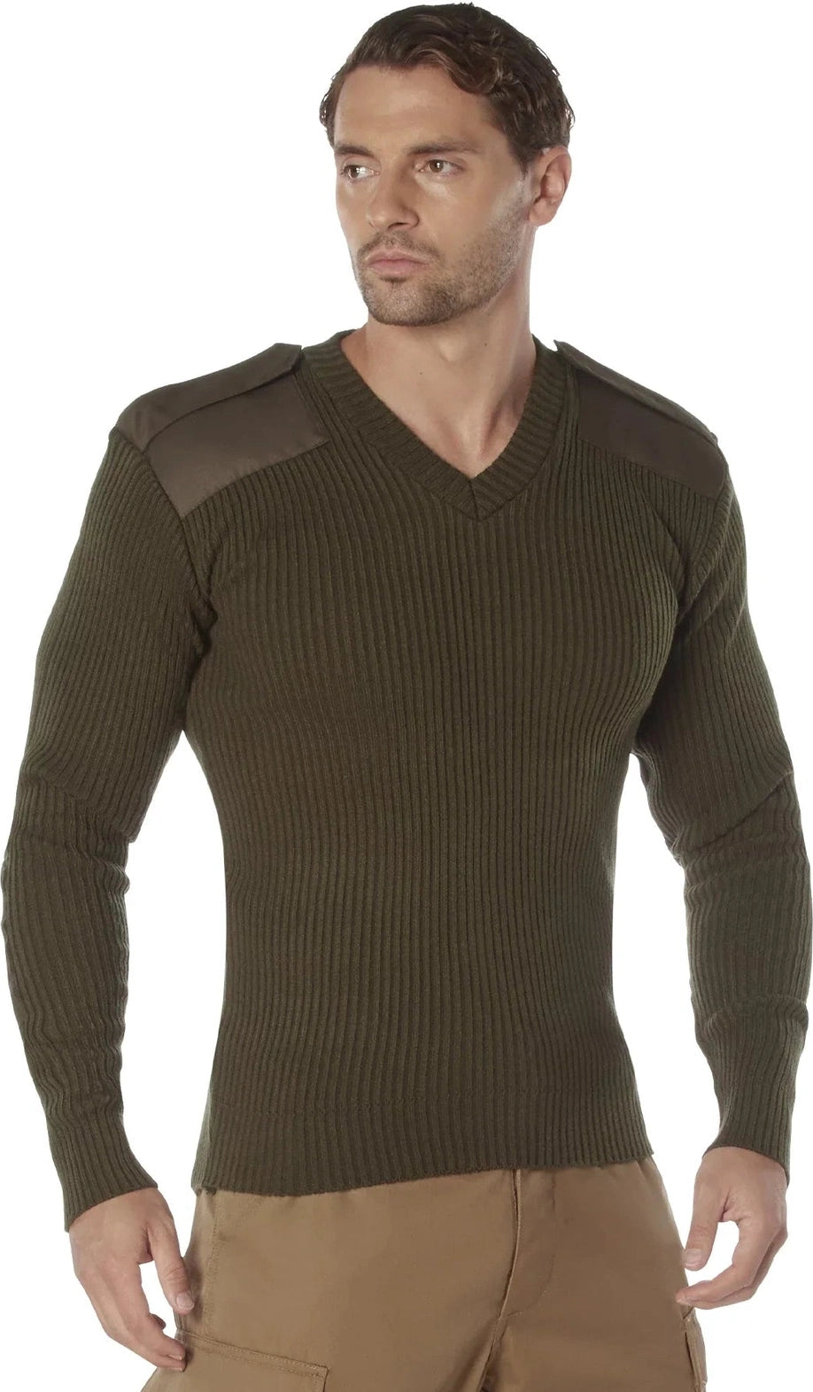 G.i. Style Acrylic V-neck Sweater - Olive Drab / s