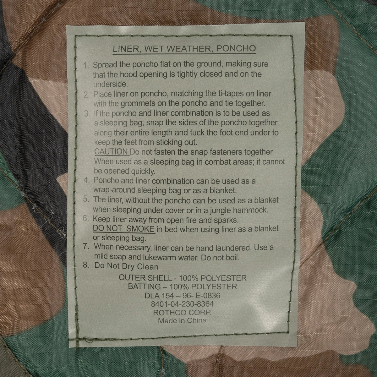 G.i. Type Camo Poncho Liner
