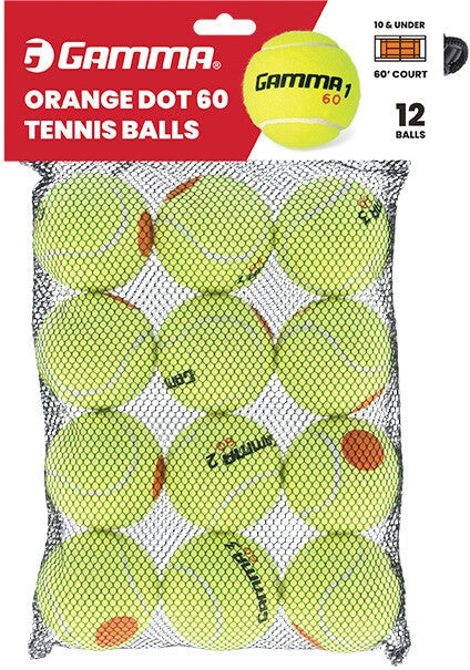 Gamma 60 Orange Dot Tennis Balls Bag 12x - Yellow - HIT a Double