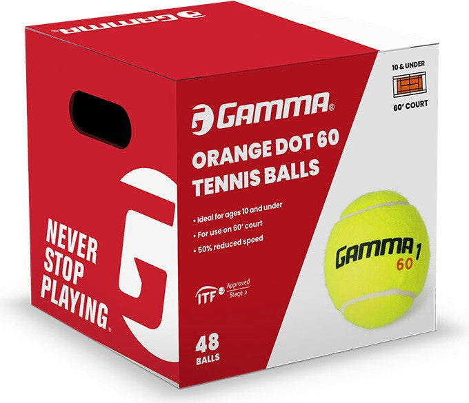 Gamma 60 Orange Dot Tennis Balls Box 48x - Yellow - HIT a Double
