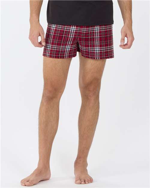 Garnet/ Black Plaid Double Brushed Flannel Boxers - BM6701