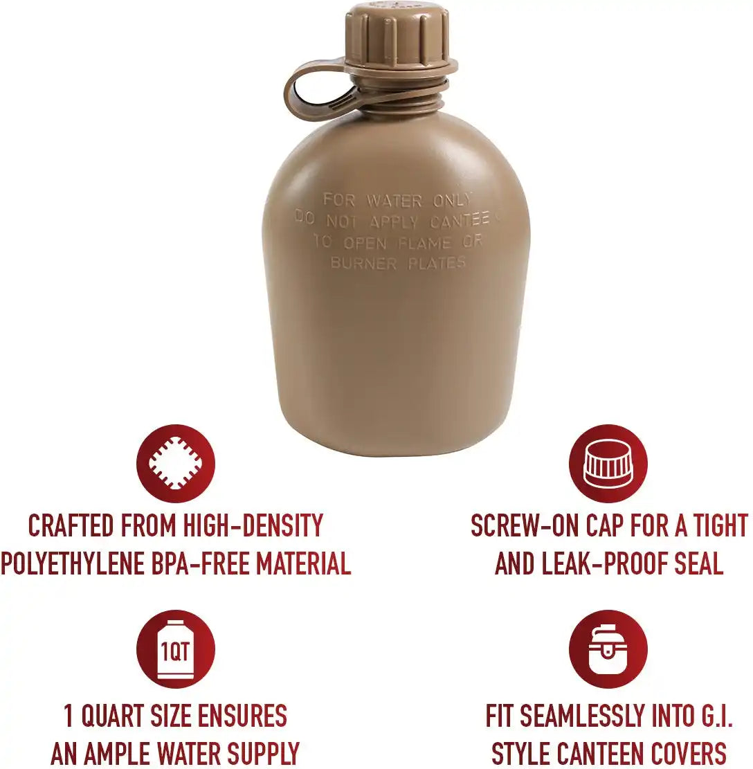 Genuine G.i. 3 Piece 1 Quart Plastic Canteen