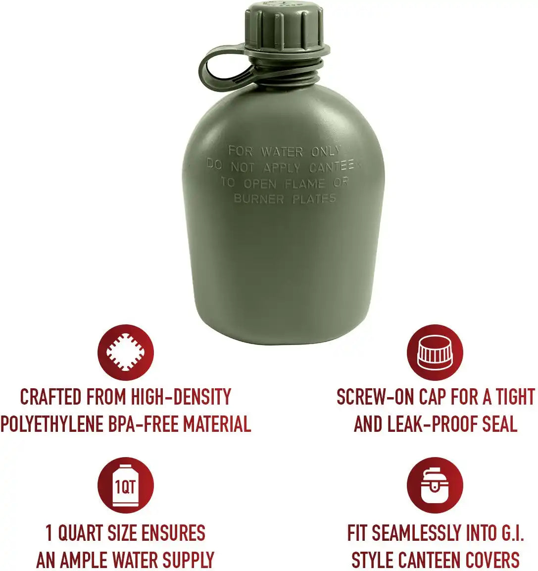 Genuine G.i. 3 Piece 1 Quart Plastic Canteen