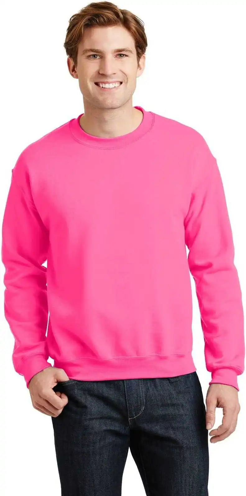 Gildan 18000 Heavy Blend Crewneck Sweatshirt Safety Pink