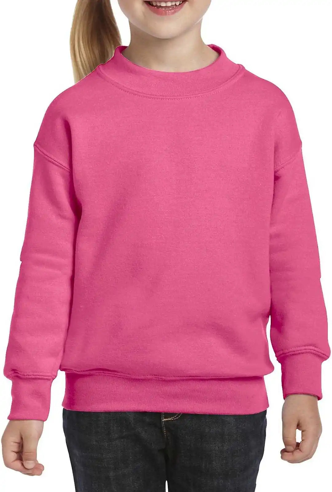 Gildan 18000b Youth Heavy Blend Crewneck Sweatshirt Safety Pink