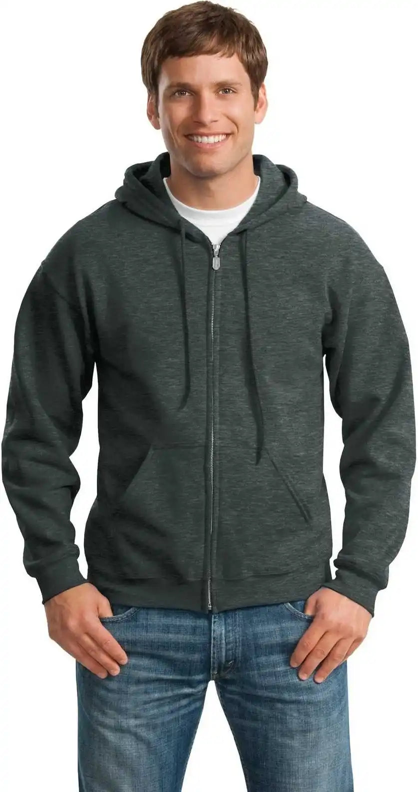 Gildan 18600 Heavy Blend Full Zip Hooded Sweatshirt Dark Heather Gray