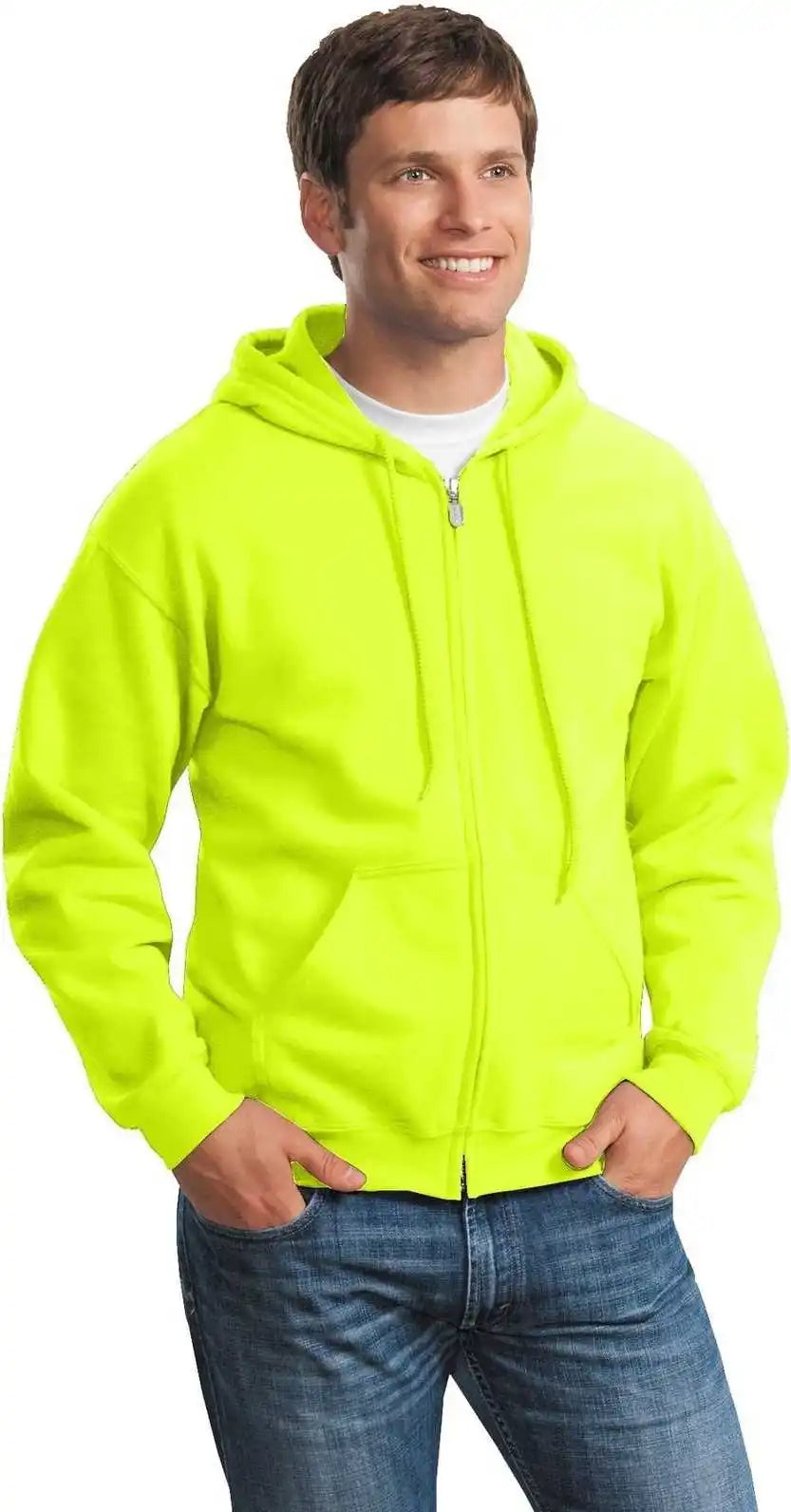 Gildan 18600 Heavy Blend Full Zip Hooded Sweatshirt Safety Green