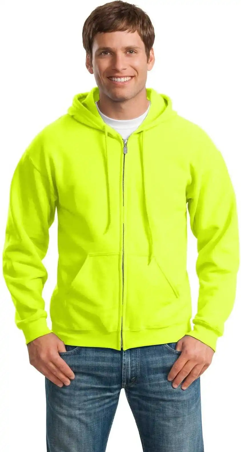Gildan 18600 Heavy Blend Full Zip Hooded Sweatshirt Safety Green
