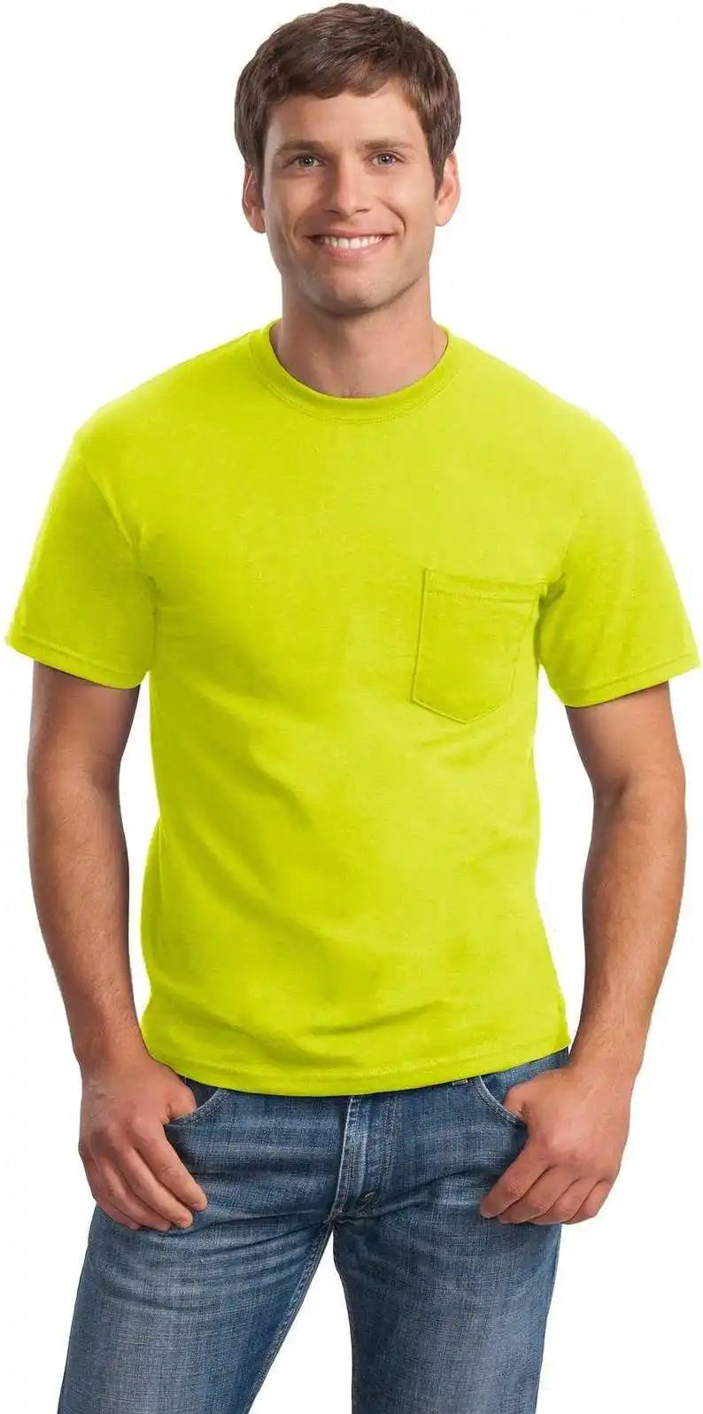Gildan 2300 Ultra Cotton 100% t Shirt with Pocket Safety Green