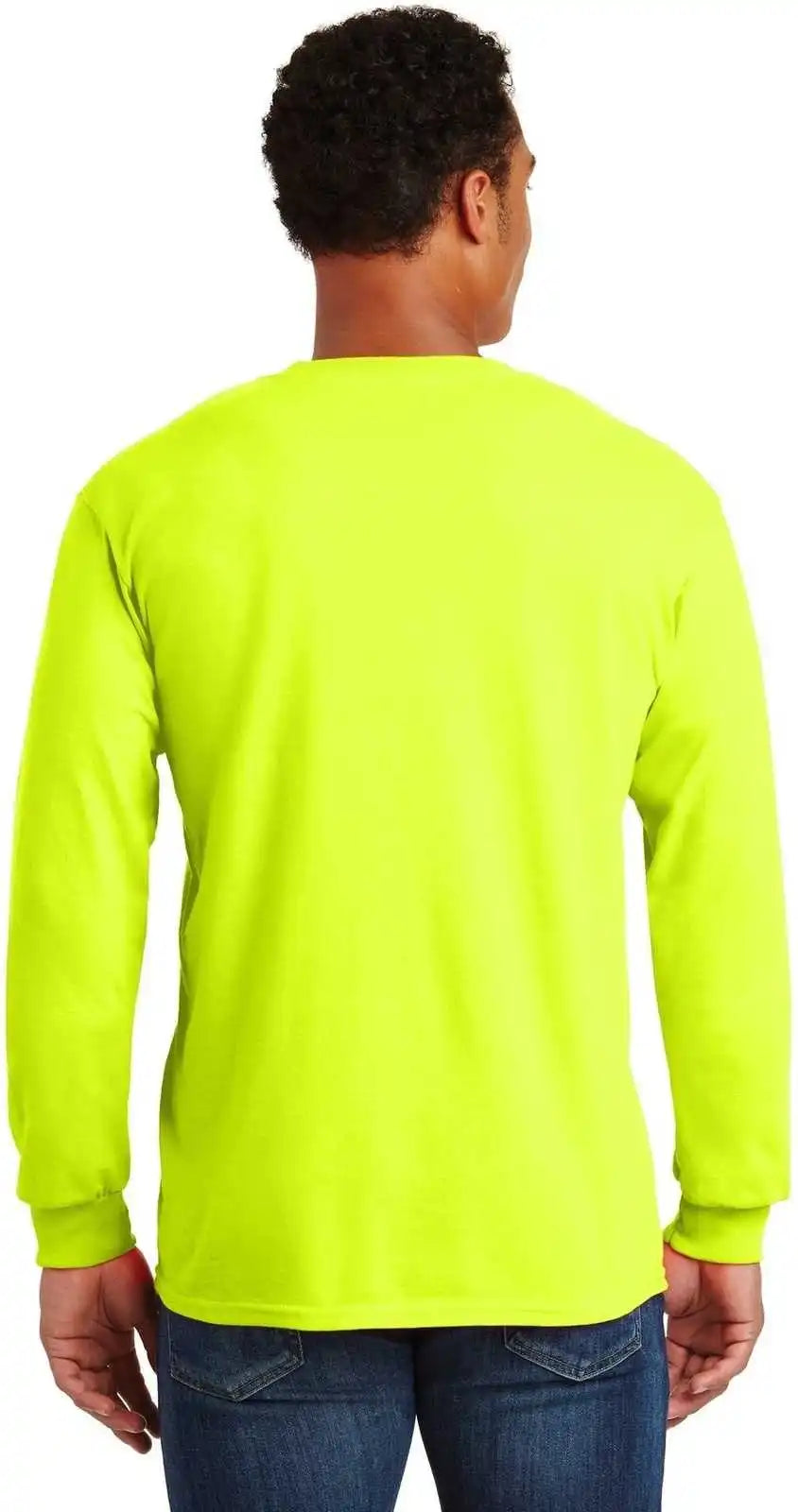 Gildan 2410 Ultra Cotton 100% Long Sleeve t Shirt with Pocket Safety Green