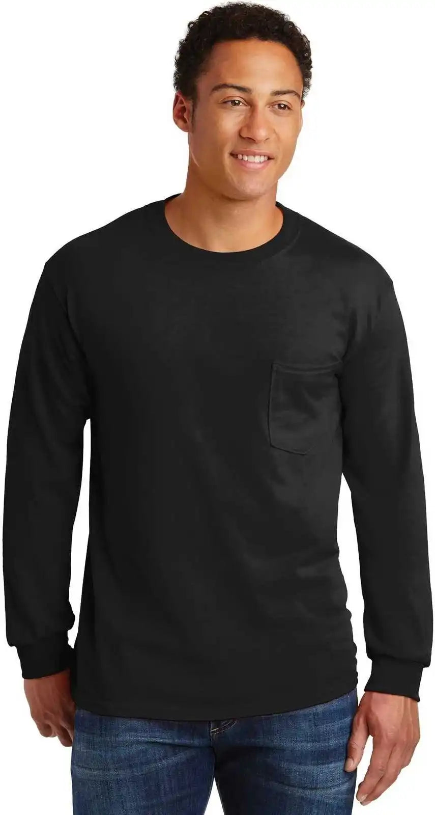 Gildan 2410 Ultra Cotton 100% Long Sleeve t Shirt with Pocket Black
