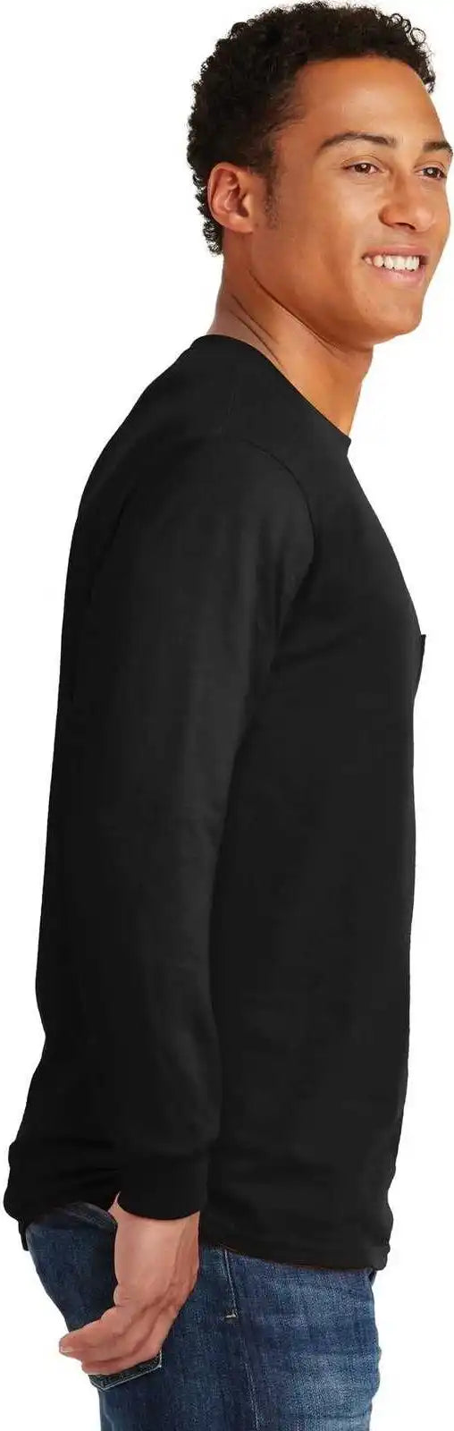 Gildan 2410 Ultra Cotton 100% Long Sleeve T-shirt with Pocket - Black