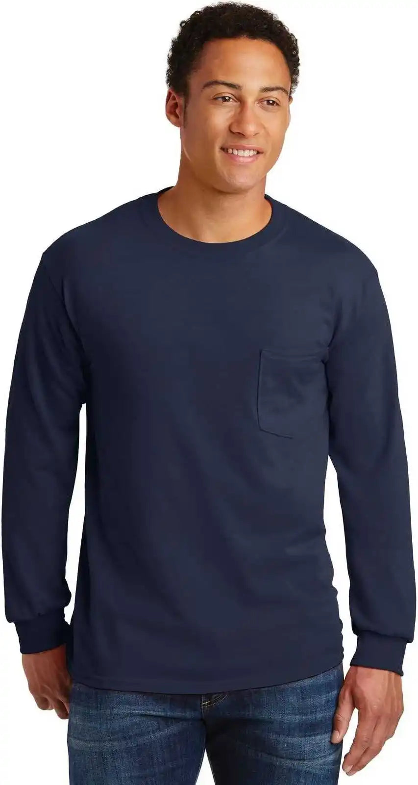 Gildan 2410 Ultra Cotton 100% Long Sleeve T-shirt with Pocket - Navy