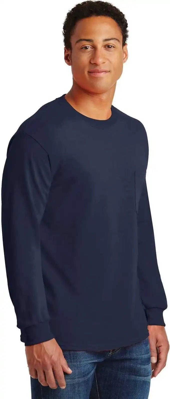Gildan 2410 Ultra Cotton 100% Long Sleeve T-shirt with Pocket - Navy