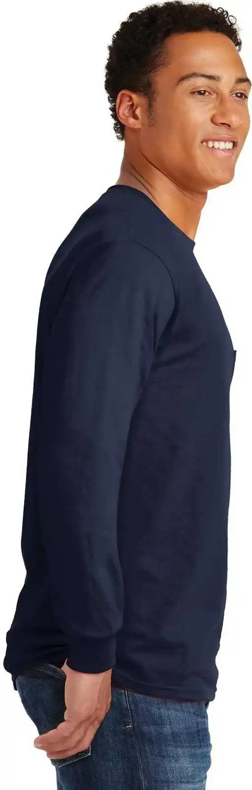 Gildan 2410 Ultra Cotton 100% Long Sleeve T-shirt with Pocket - Navy