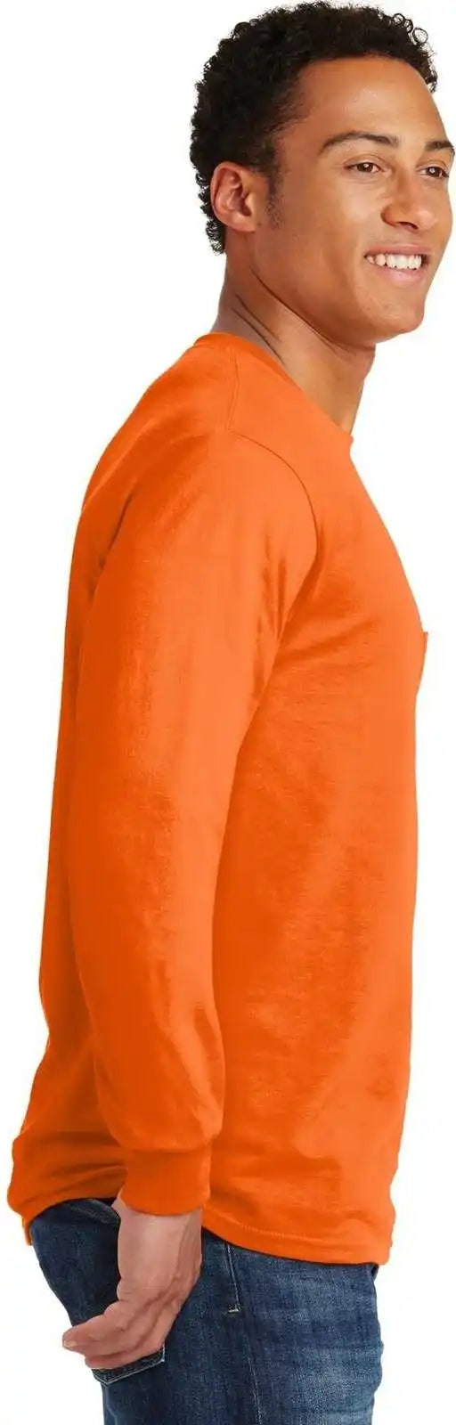 Gildan 2410 Ultra Cotton 100% Long Sleeve t Shirt with Pocket S. Orange
