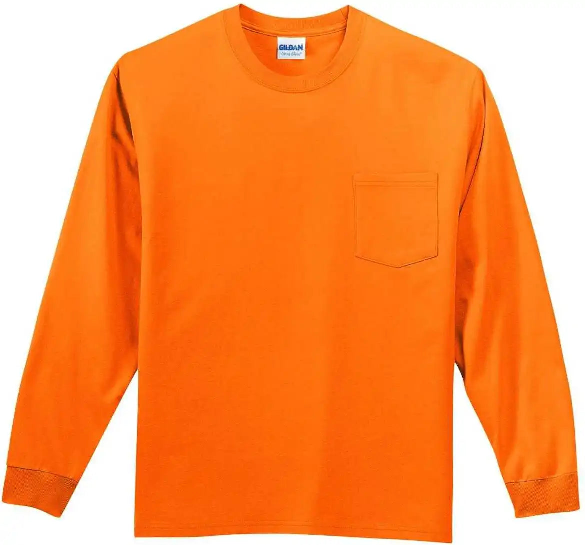 Gildan 2410 Ultra Cotton 100% Long Sleeve t Shirt with Pocket S. Orange