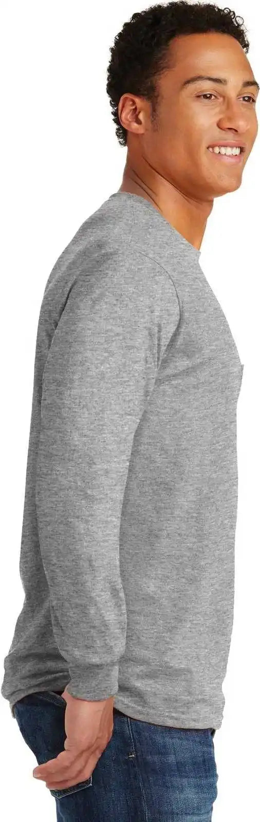Gildan 2410 Ultra Cotton 100% Long Sleeve t Shirt with Pocket Sport Gray