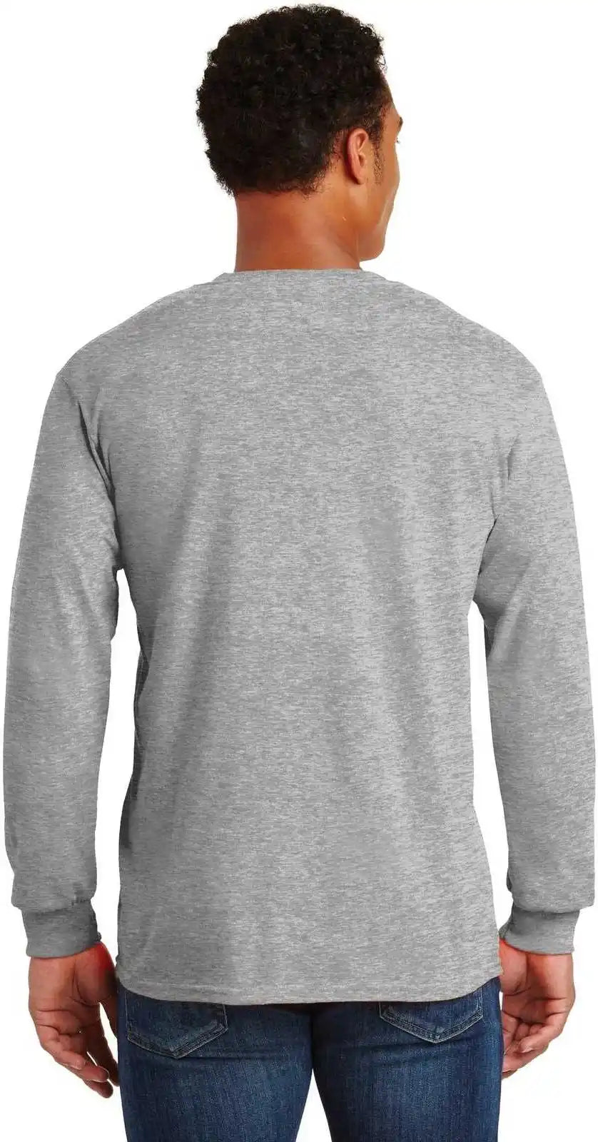 Gildan 2410 Ultra Cotton 100% Long Sleeve t Shirt with Pocket Sport Gray