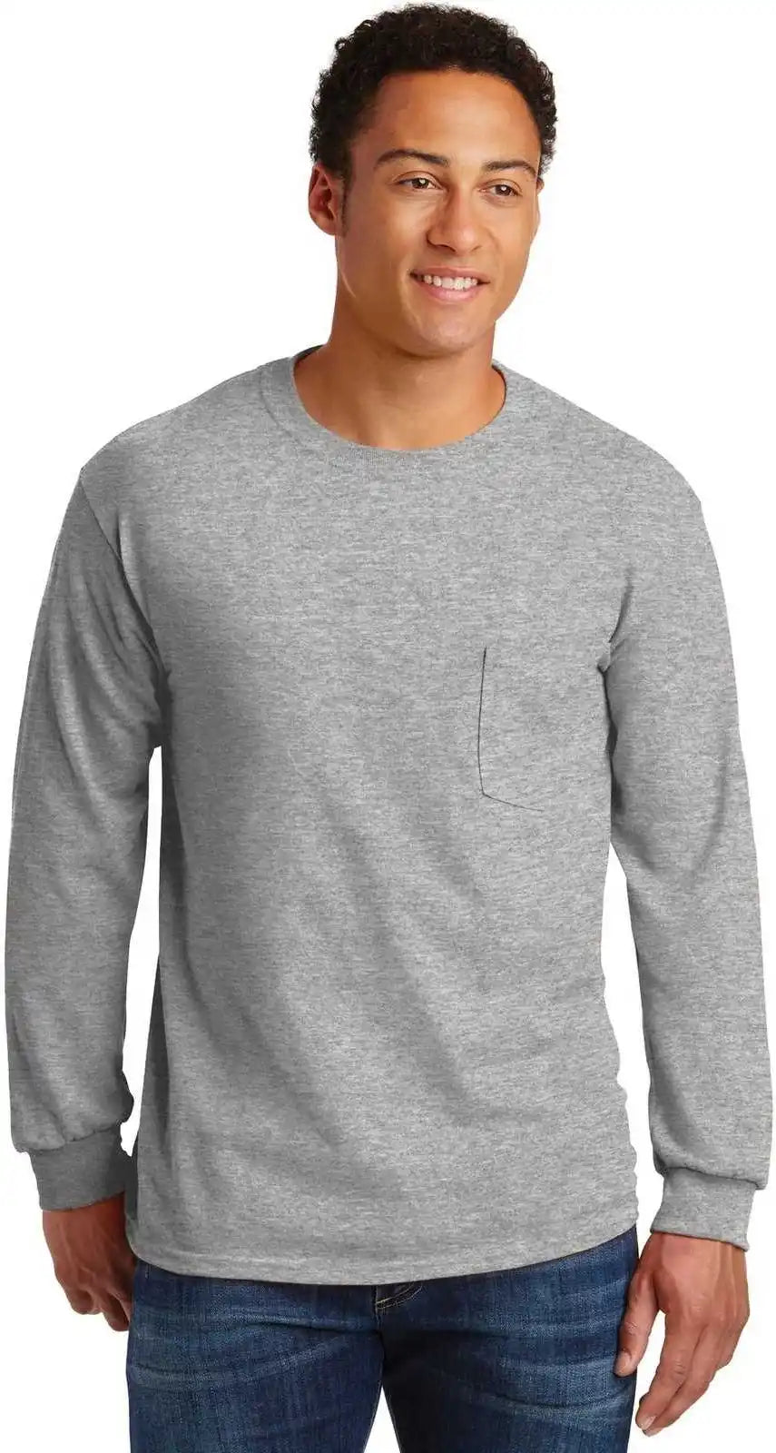 Gildan 2410 Ultra Cotton 100% Long Sleeve t Shirt with Pocket Sport Gray